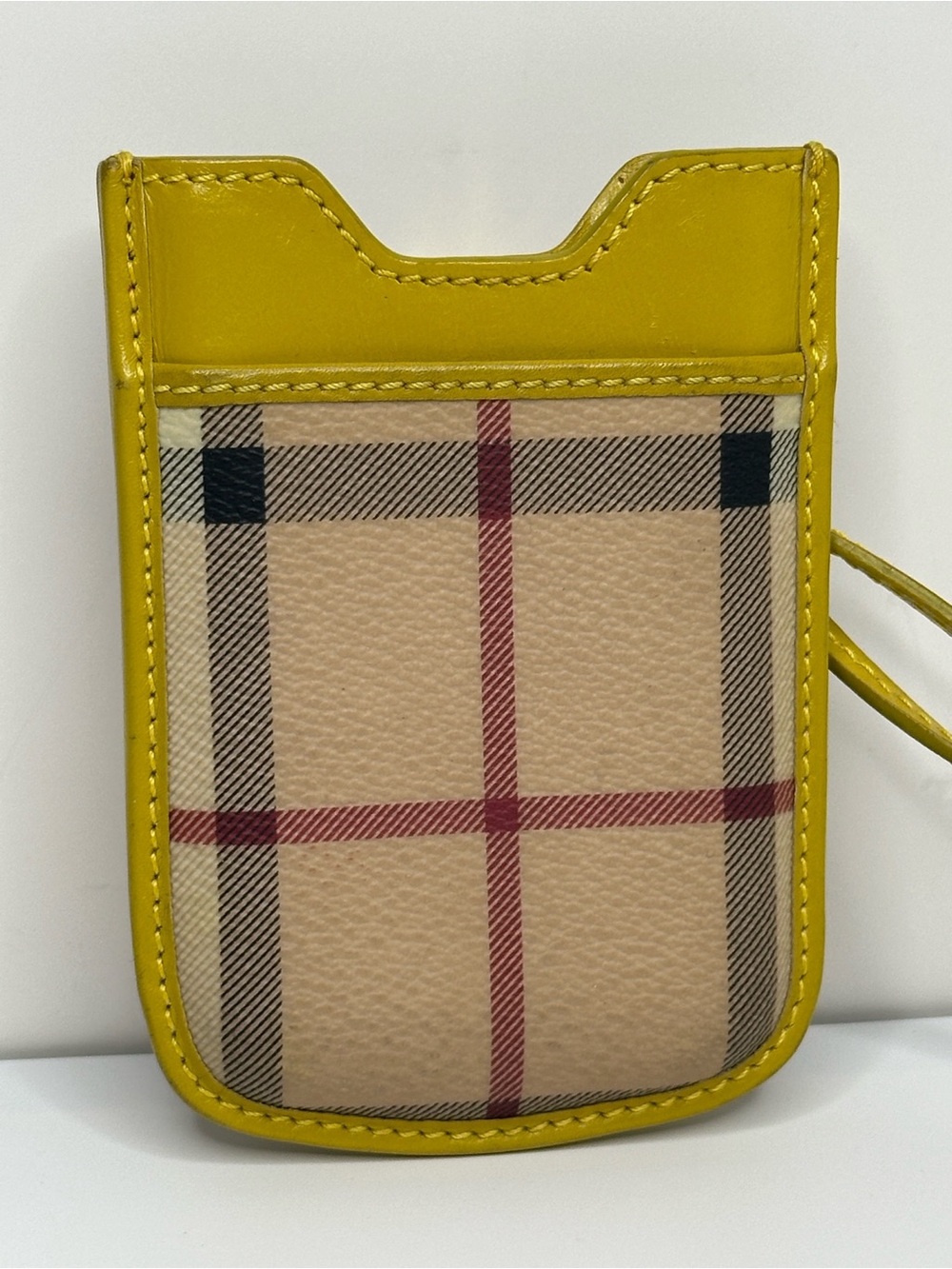 Burberry Vintage Check Yellow Leather Phone Holder Pouch Lanyard